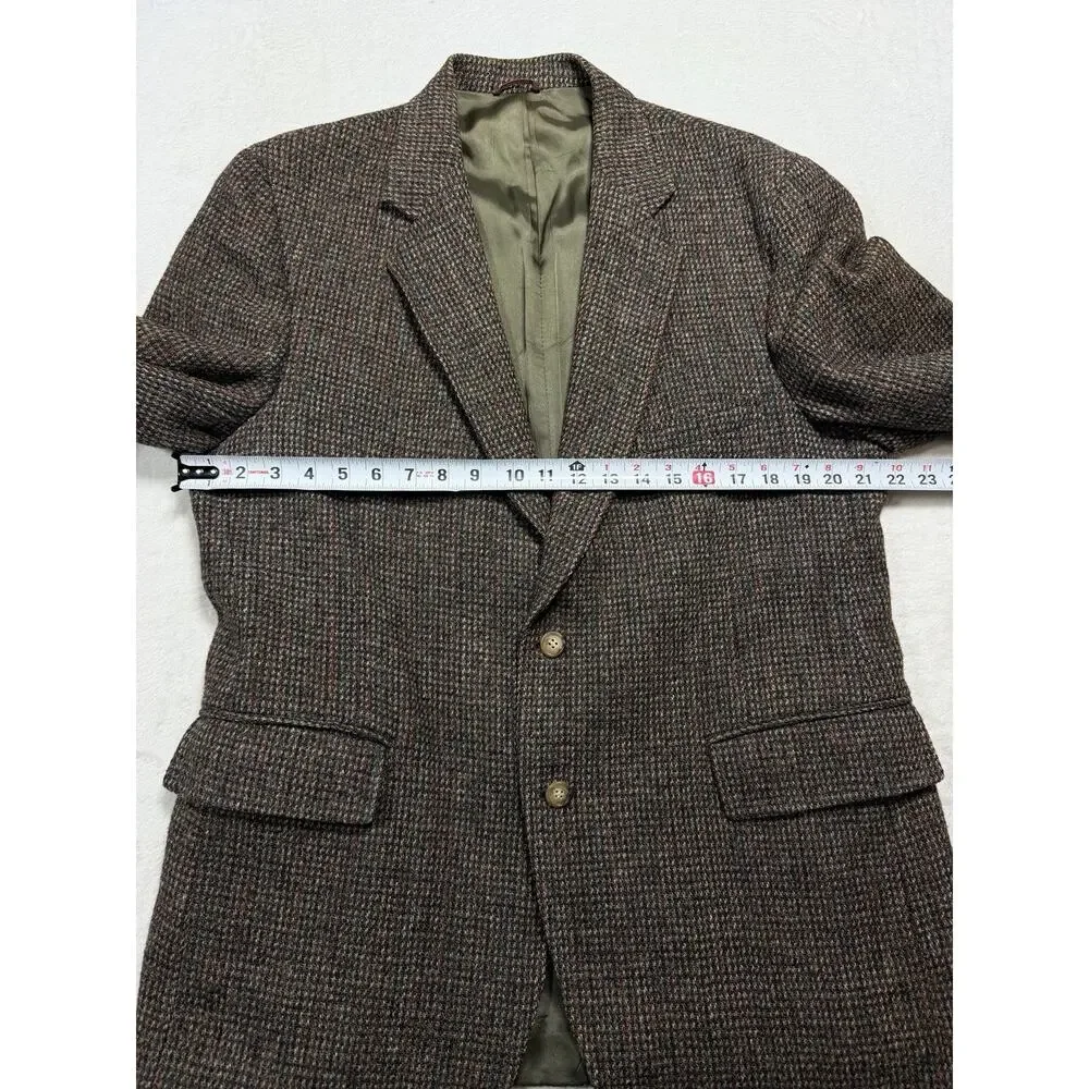 Frank Stella Harris Tweed Blazer 40R Brown Herringbone 100% Wool Academic Core
